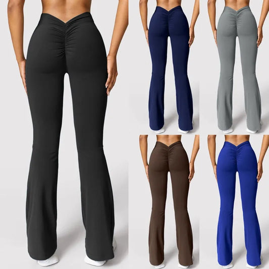Women’s Micro Horn Flared Leggings – High Waist V-Back Push-Up Gym Pants