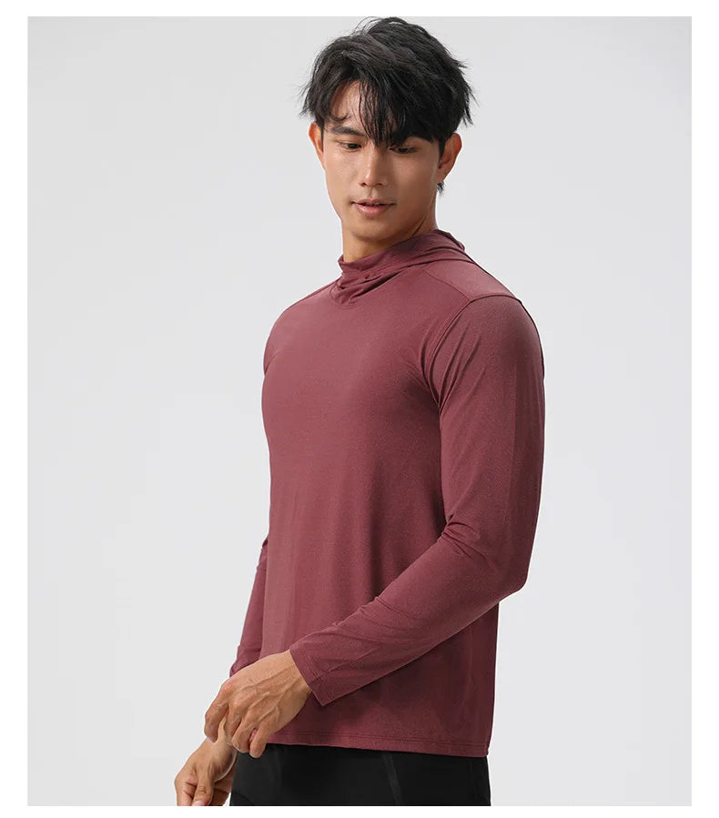 Men's Compression Hooded Long Sleeve Fitness T-Shirt – Running, Gym & Workout Performance Top