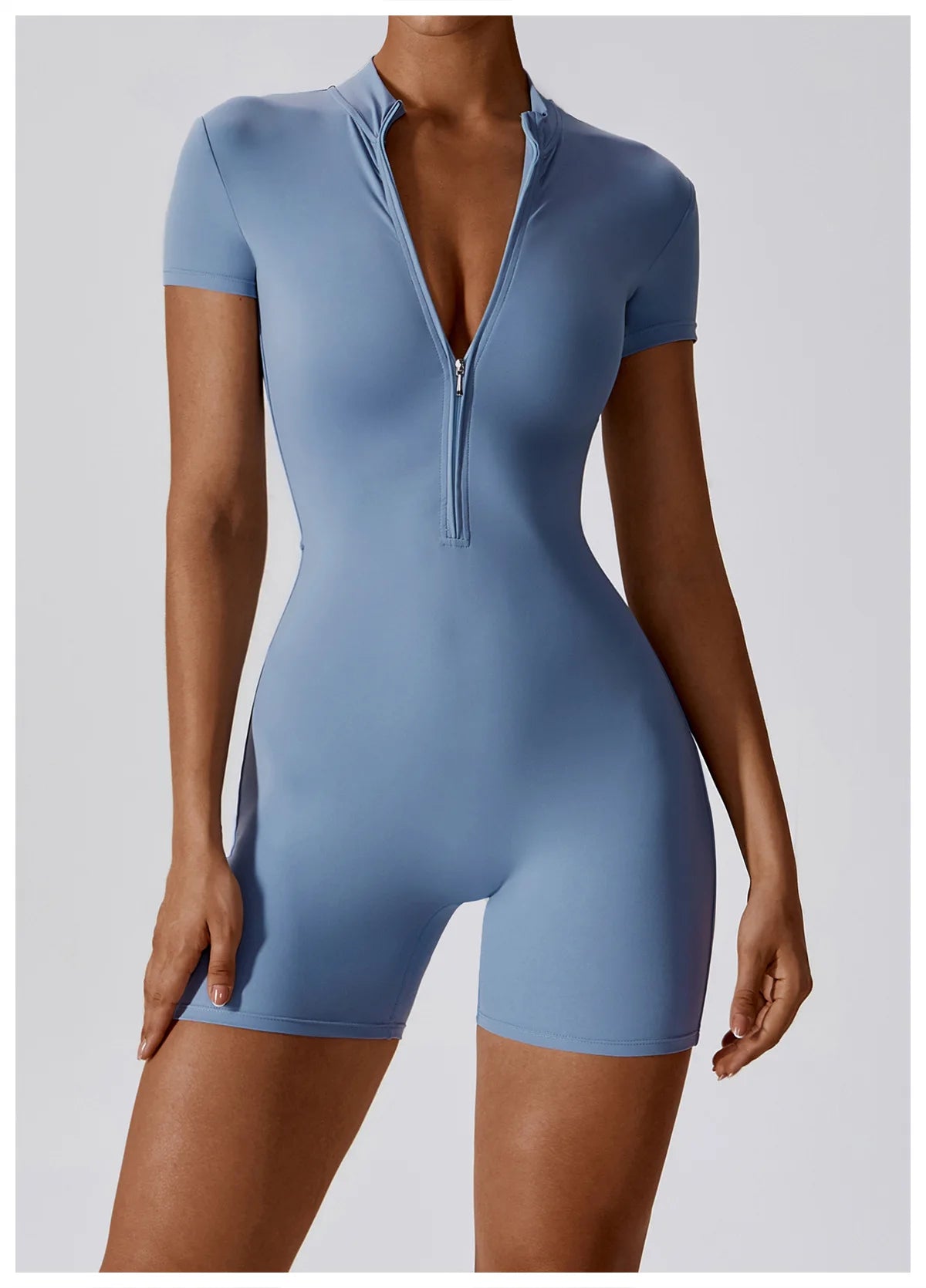 Summer Zipper Yoga Jumpsuit – Women’s Short Sleeve Push-Up Fitness Bodysuit