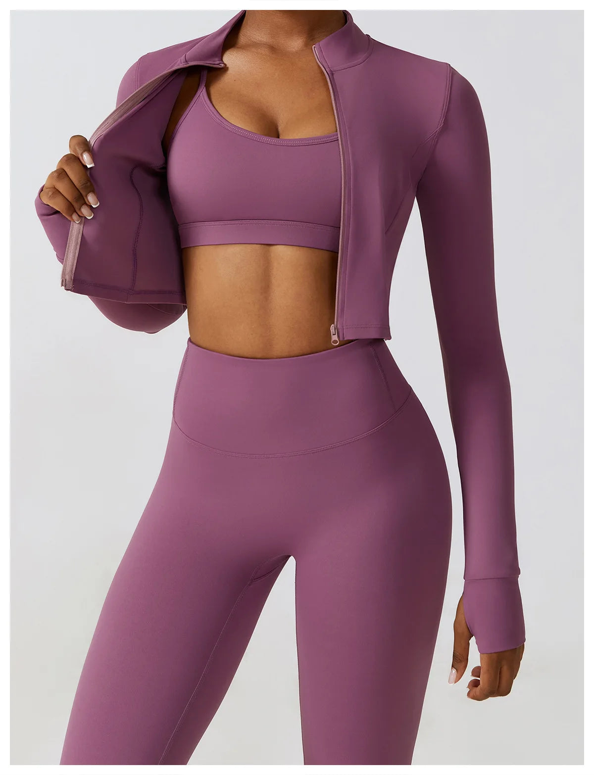 Women's Sportswear Yoga Set Seamless Fitness Bra Crop Top Long Sleeve Workout Clothes Athletic Wear Gym Legging for Running Fitness