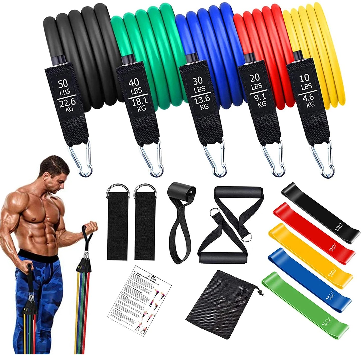 Workout Bar Resistance Bands Set – Pilates, Yoga & Home Gym Training Equipment