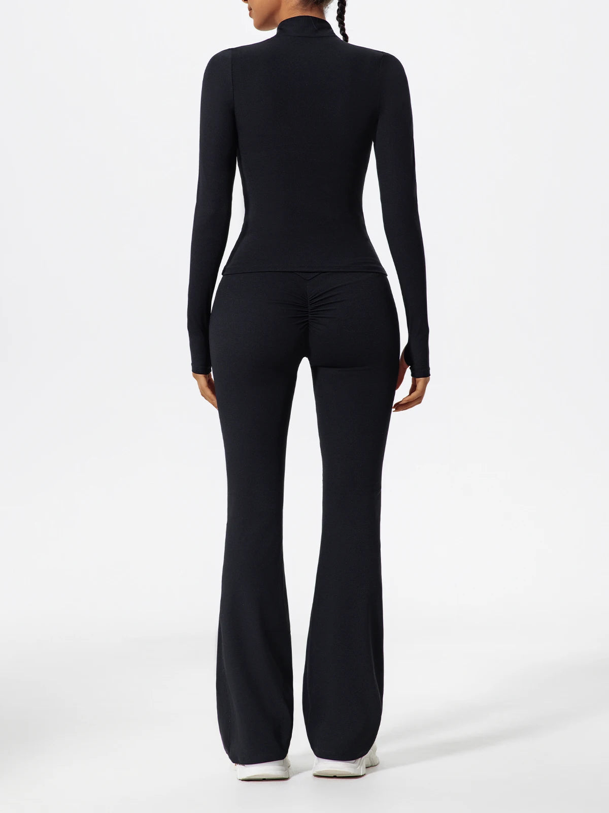 Women's 2-Piece Half-Zip Yoga Set – Long Sleeve Sports Top & Flared Workout Pants