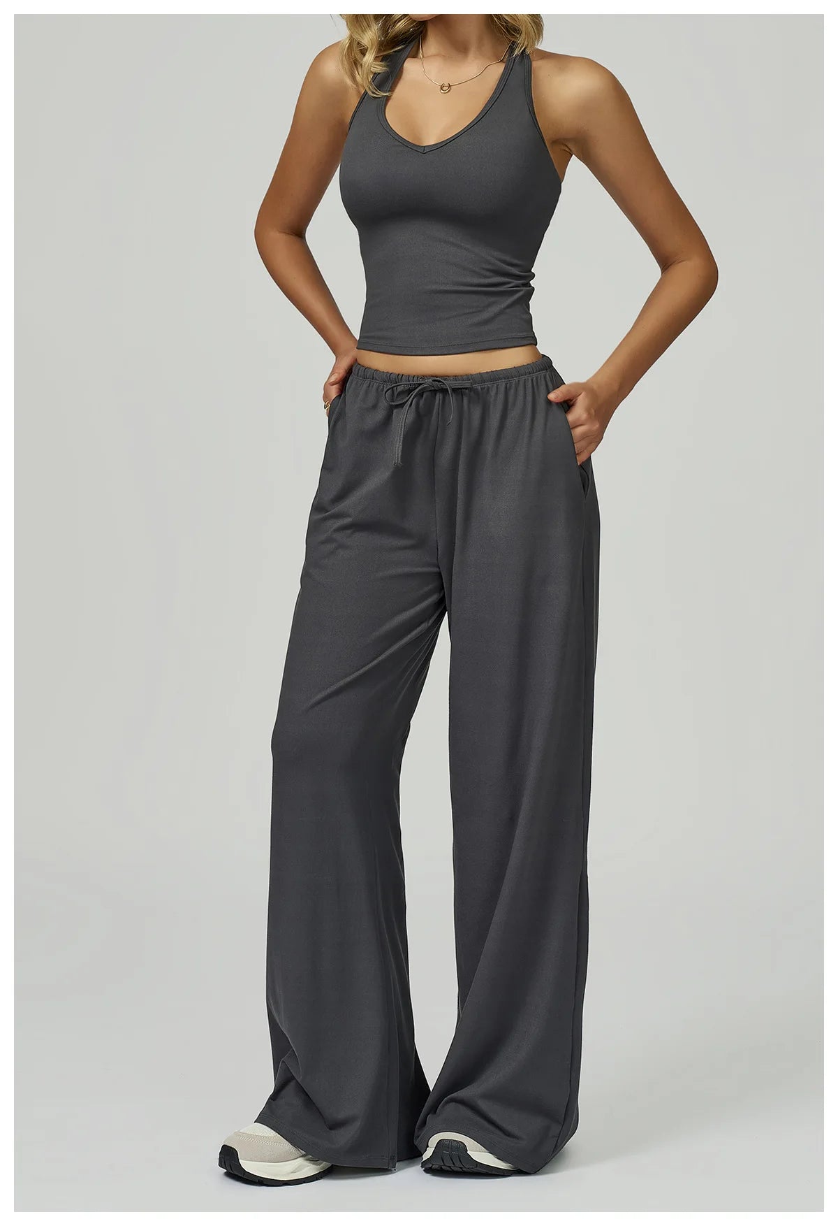 Yoga Pants Brushed Sports Pants Women's Hanging Wide Leg Loose Casual Pants Sports Running Fitness Elastic Drawstring Pants