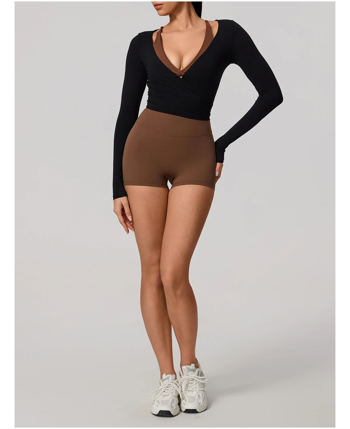 Women's Long Sleeve Yoga Wrap Top – Breathable Quick-Dry Sportswear for Pilates & Dance