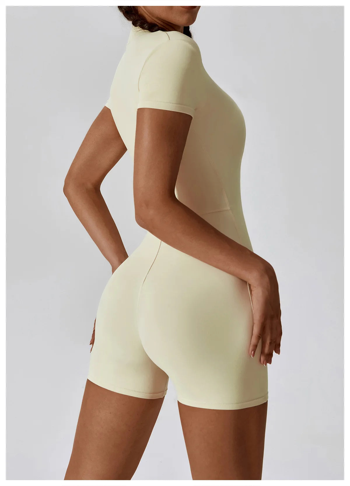 Summer Zipper Yoga Jumpsuit – Women’s Short Sleeve Push-Up Fitness Bodysuit