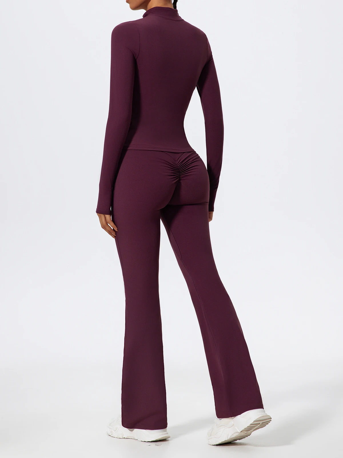 Women's 2-Piece Half-Zip Yoga Set – Long Sleeve Sports Top & Flared Workout Pants