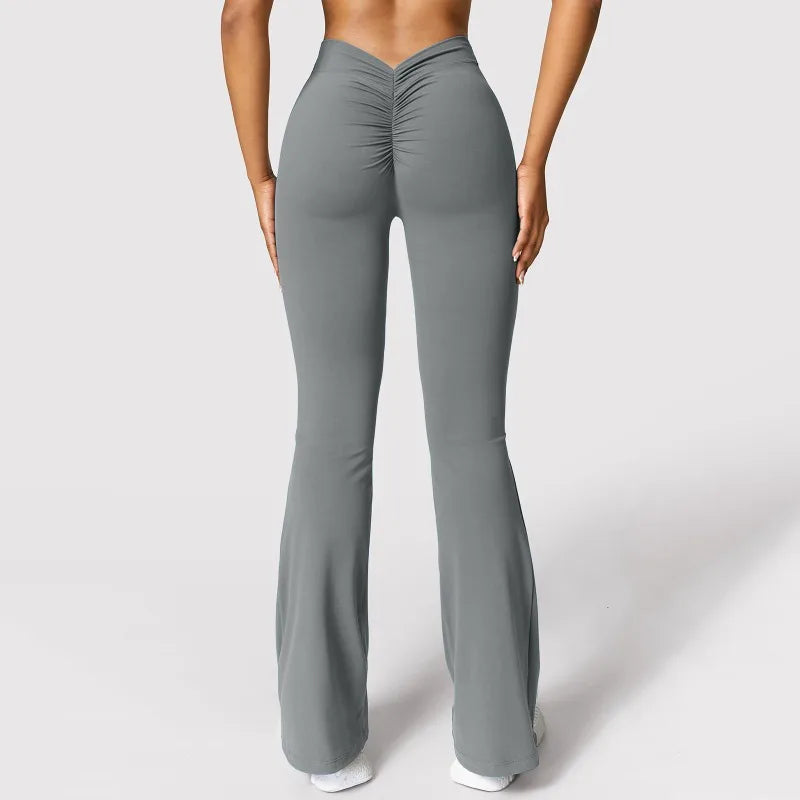 Women’s Micro Horn Flared Leggings – High Waist V-Back Push-Up Gym Pants