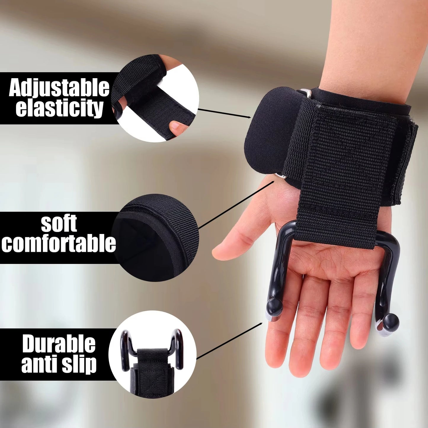 Weight Lifting Hook Grips with Wrist Wraps – Heavy Duty Gym Lifting Straps for Pull-Ups & Powerlifting