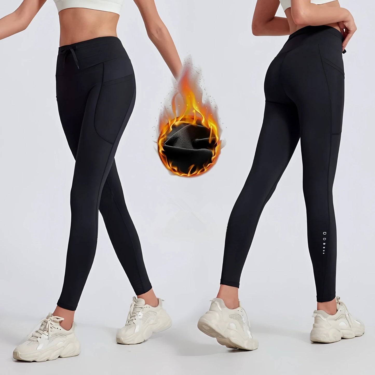 Compression Running Leggings with Pockets – Warm Reflective Sports Tights for Women, Men & Youth